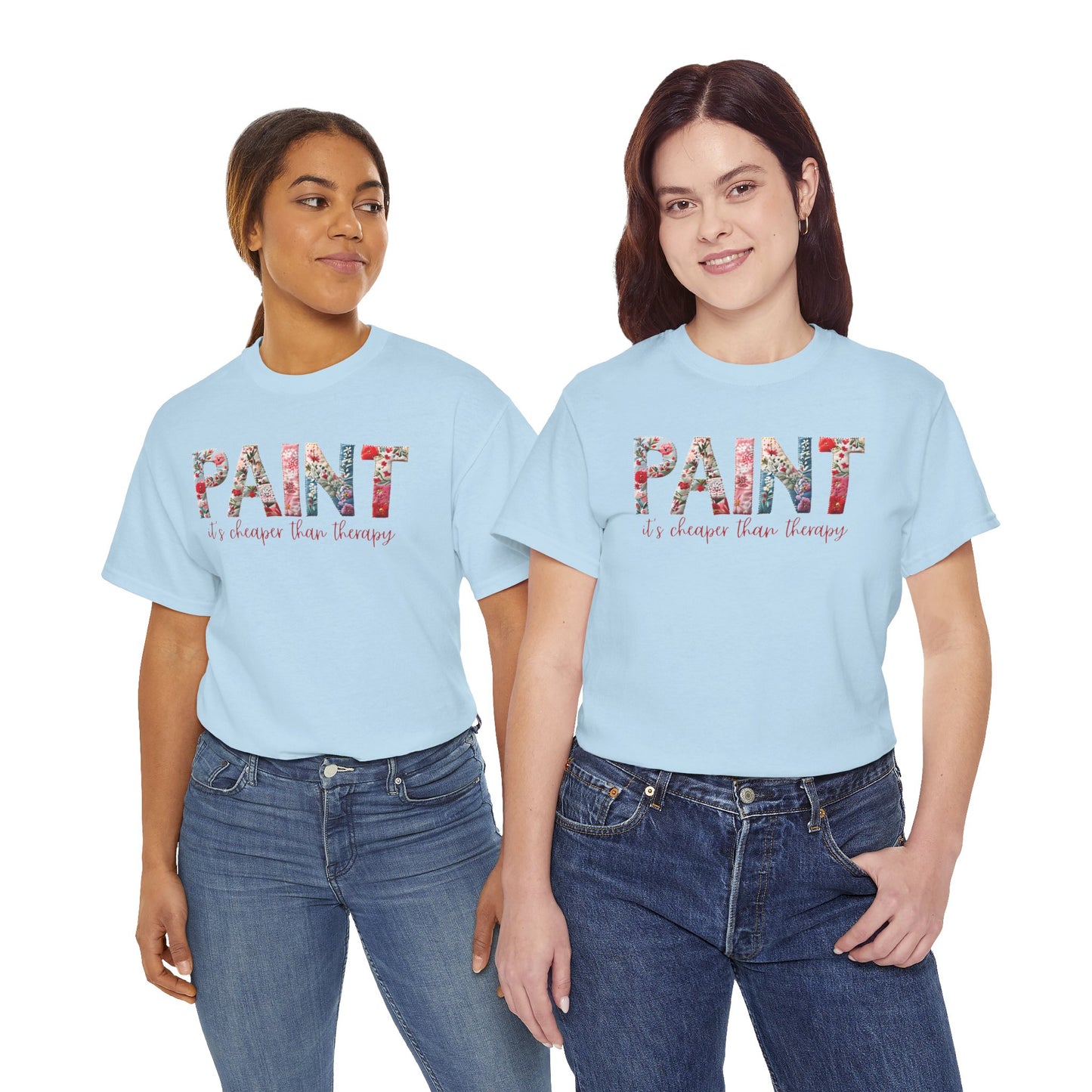 Paint – It's Cheaper Than Therapy Floral Short Sleeve Cotton T-Shirt