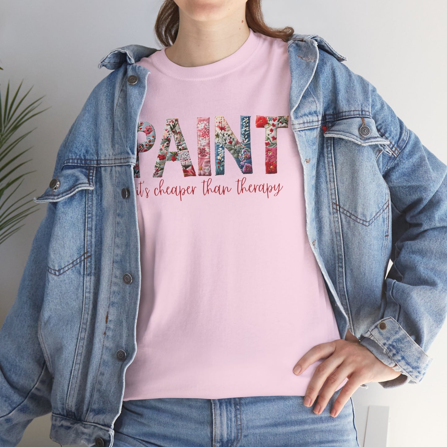 Paint – It's Cheaper Than Therapy Floral Short Sleeve Cotton T-Shirt