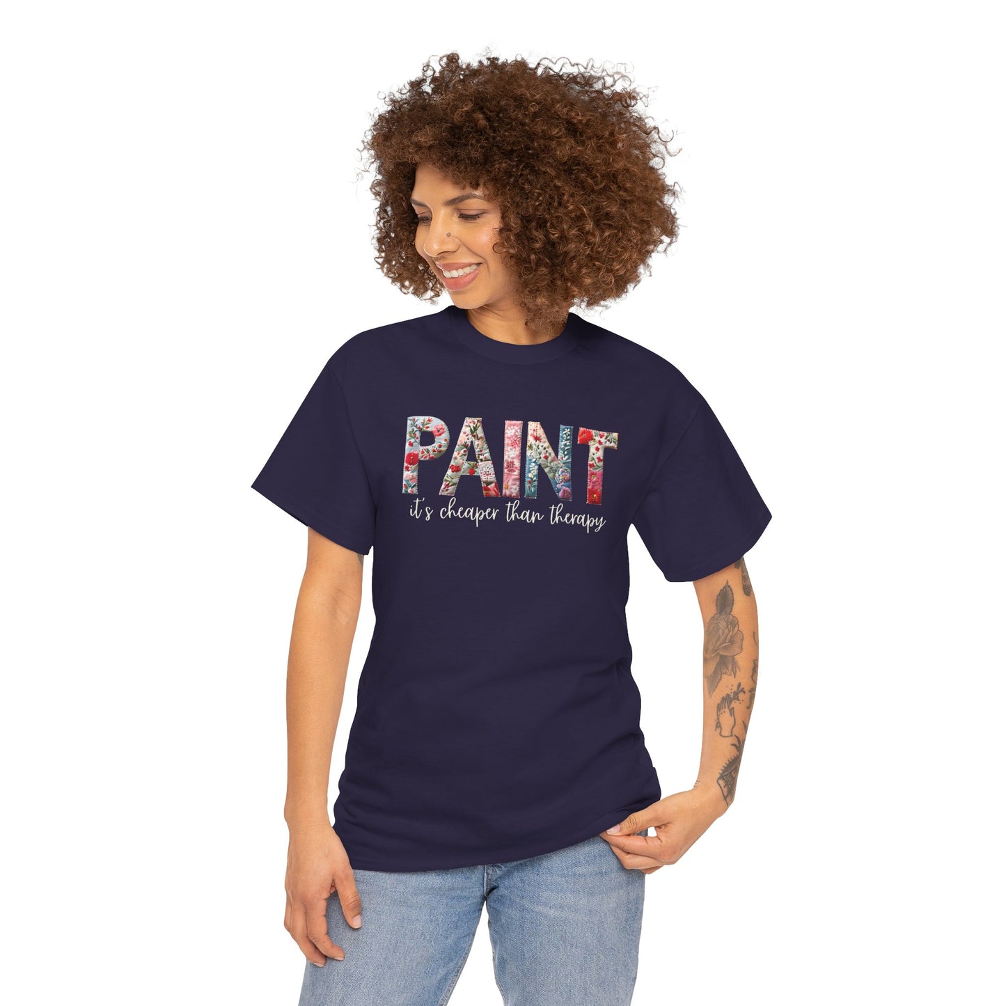 Paint – It's Cheaper Than Therapy Floral Short Sleeve Cotton T-Shirt
