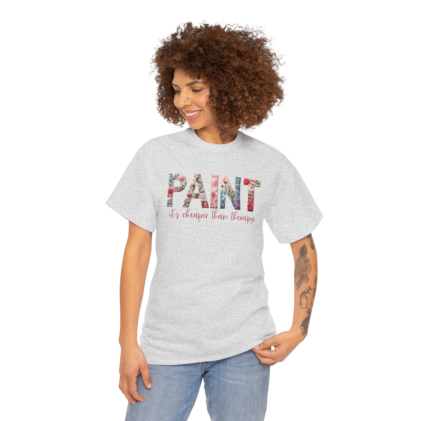 Paint – It's Cheaper Than Therapy Floral Short Sleeve Cotton T-Shirt