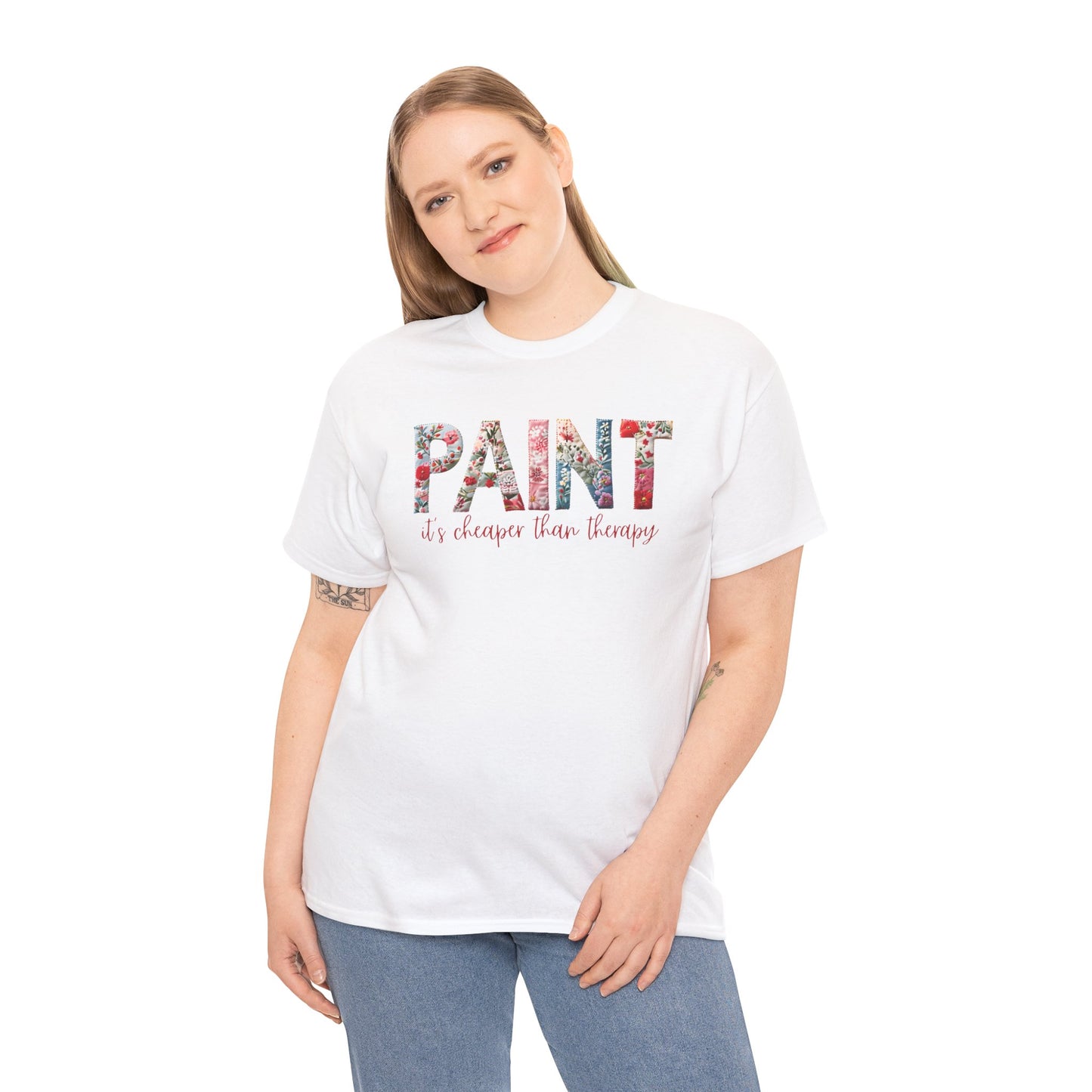 Paint – It's Cheaper Than Therapy Floral Short Sleeve Cotton T-Shirt