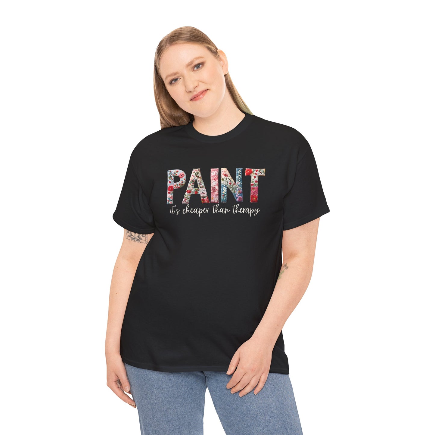 Paint – It's Cheaper Than Therapy Floral Short Sleeve Cotton T-Shirt