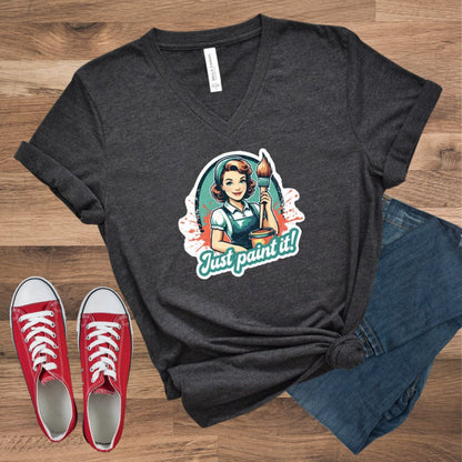 Just Paint It Vintage Style Short Sleeve V-Neck Tee
