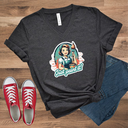 Just Paint It Vintage Style Short Sleeve V-Neck Tee