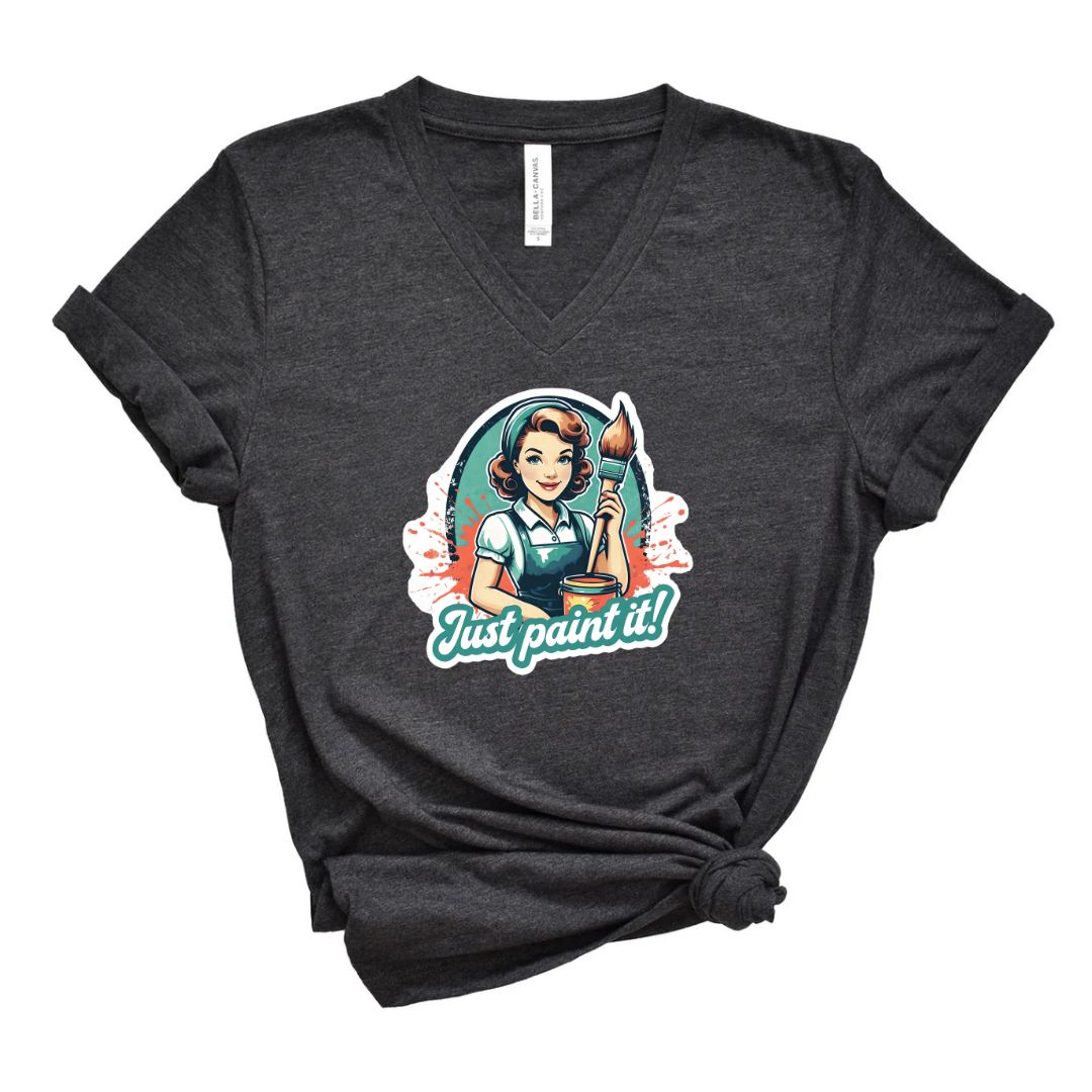Just Paint It Vintage Style Short Sleeve V-Neck Tee