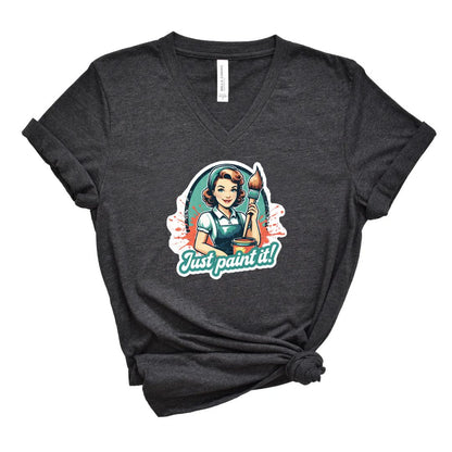 Just Paint It Vintage Style Short Sleeve V-Neck Tee