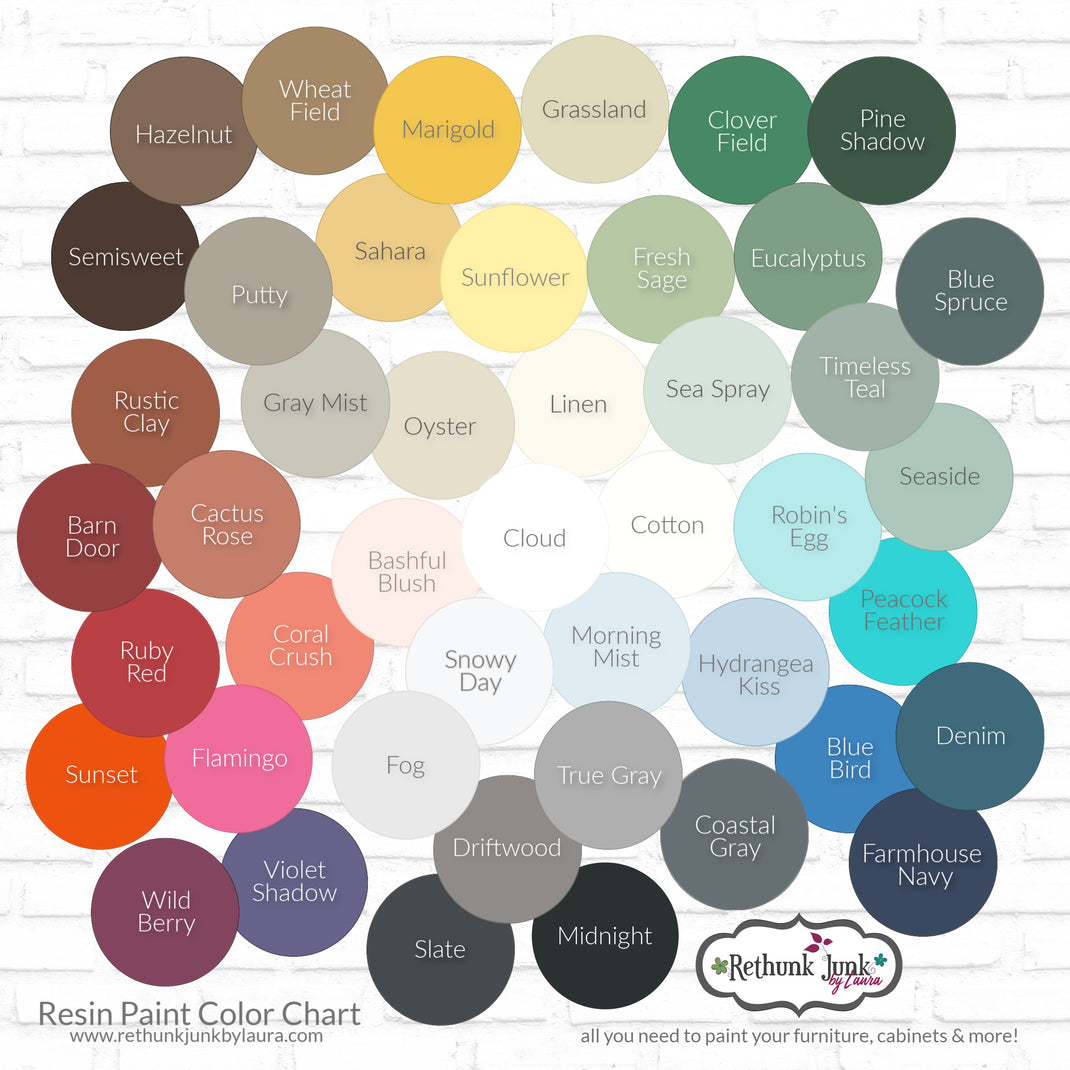Rethunk Junk by Laura Furniture and Paint Color Chart Rethunk