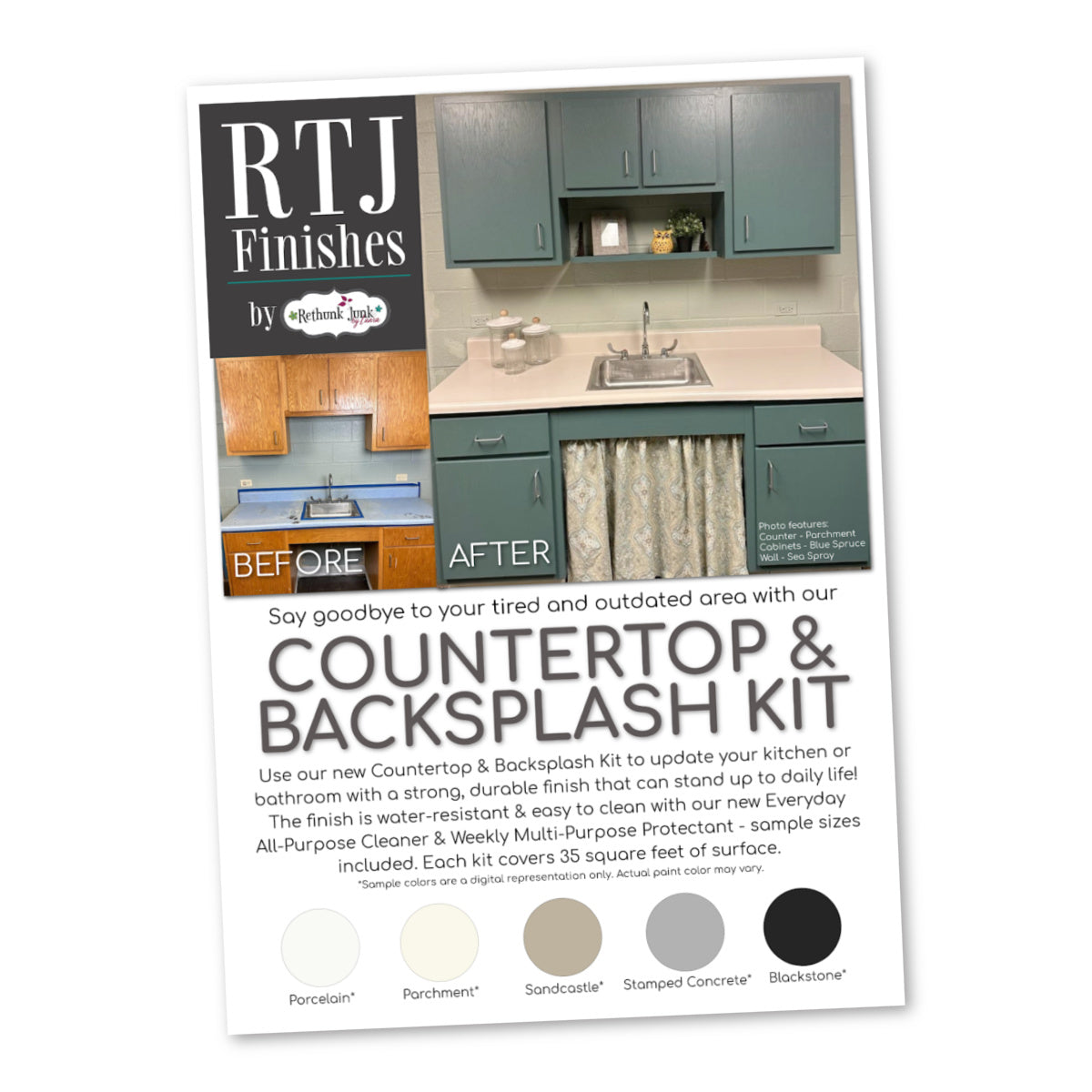 Countertop Paint Color Chart – featuring 5 colors; 5” x 7”